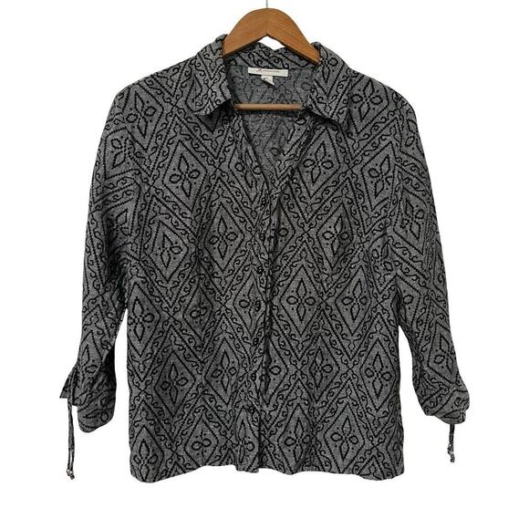 JM Collection Womens Linen Button Top Size 12 Gray Coastal Grandmother Beach - Picture 1 of 6